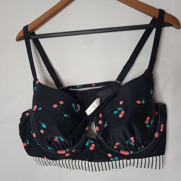 Cacique Swim by Lane Bryant Cherry Pattern Balconet style Bikini Top sz‎ 44D - Picture 2 of 6
